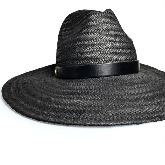 NWOT AllSaints Talia Fedora Hat Black Leather Trim - Picture 3 of 12